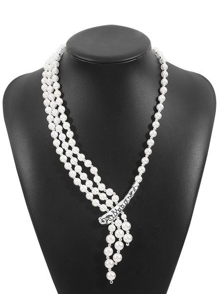

Irregular Imitation Pearl Tassel Metal Pendant Necklace, Silver, Necklaces