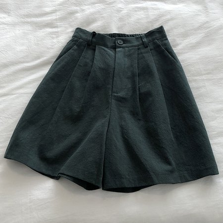 

Plain Casual Loose Cotton Shorts, Dark green, Shorts