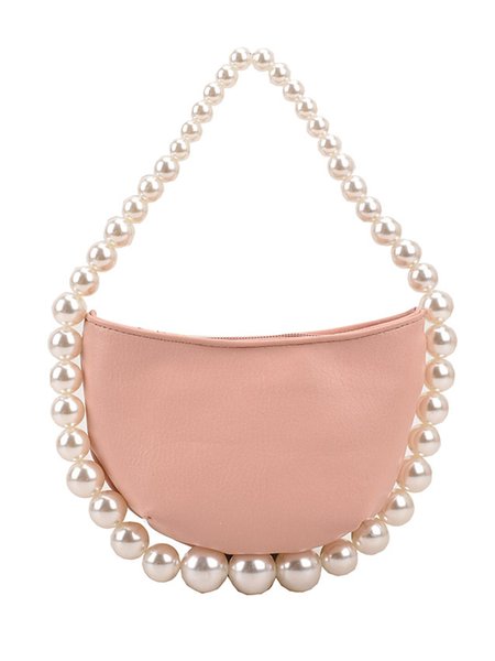 

Elegant Faux Pearl Beaded Handbag, Pink, Bags