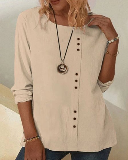 

Casual Crew Neck Cotton Loose Blouse, Khaki, Blouses & Shirts