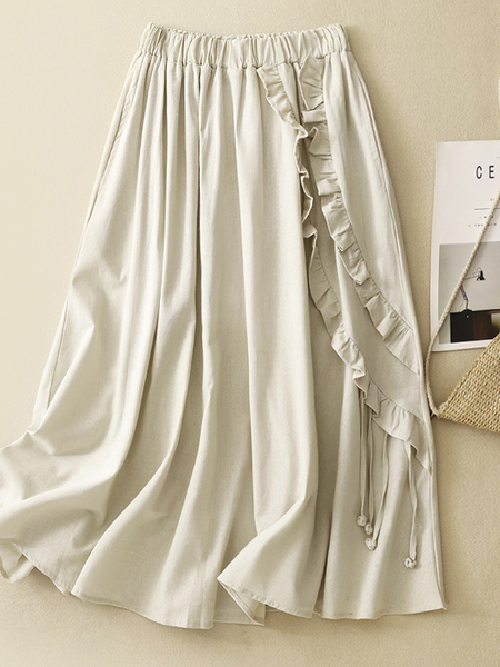 Plain Loose Cotton And Linen Casual Skirt, As picture, Skirts