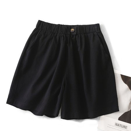 

Casual Plain Polyester Cotton Loose Shorts, Black, Shorts