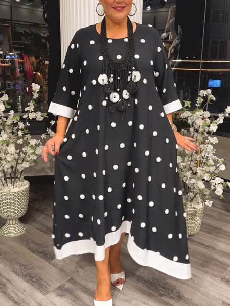 

Women Plain Crew Neck Half Sleeve Comfy Casual Maxi Dress, Black, Dresses
