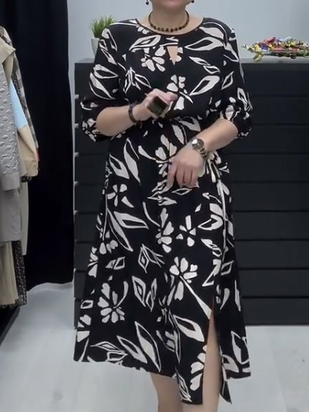 

Women Abstract Halter Half Sleeve Comfy Casual Midi Dress, Black, Dresses
