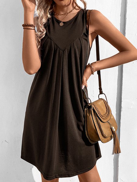 

Women Plain Crew Neck Sleeveless Comfy Casual Maxi Dress, Brown, Dresses