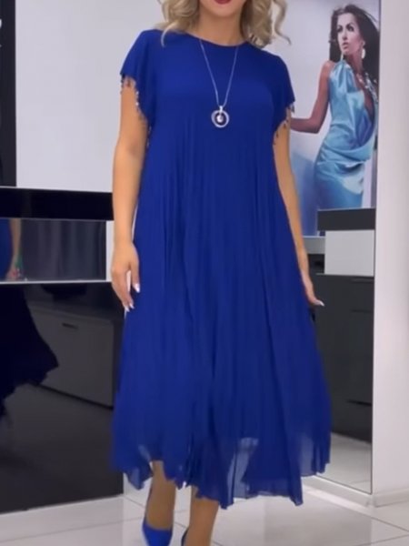 

Women Plain Crew Neck Short Sleeve Comfy Casual Maxi Dress, Blue, Dresses