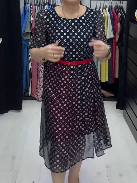 Women Polka Dots Crew Neck Short Sleeve Comfy Casual Maxi Dress, Black, Dresses