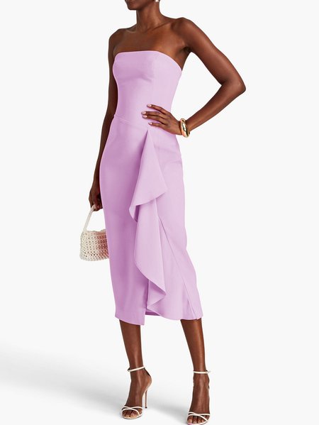 

Women's Sleeveless Summer Plain Ruched Dress Strapless Date Going Out Urban Midi H-Line Pink, Dresses