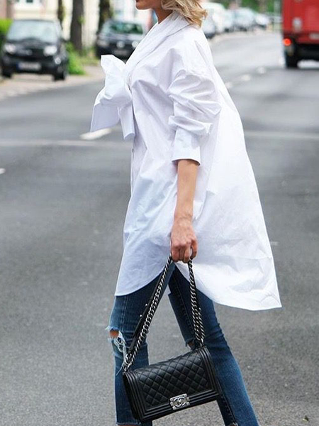 

Urban Plain Loose Long Sleeve Blouse, White, Blouses and Shirts