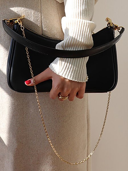 

Minimalist Underarm Baguette Bag with Chain Strap, Black, Bags