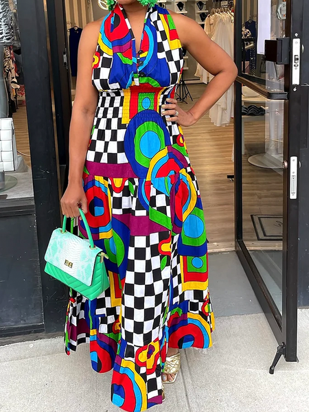

Regular Fit Halter Sleeveless Elegant Maxi Dress, As picture, Maxi Dresses