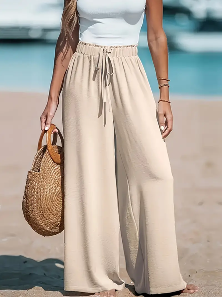 

Loose Plain Casual Pants, Khaki, Pants