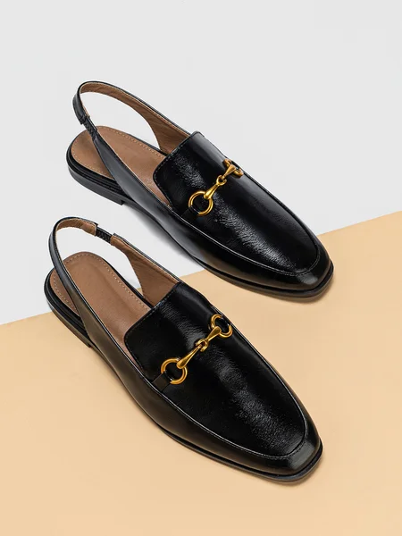 

Minimalist Metal Decor Slingback Loafers, Black, Oxfords