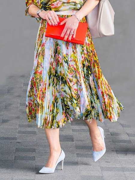 

Loose Urban Plants Loose Pleated Midi Skirt, As picture, Skirts