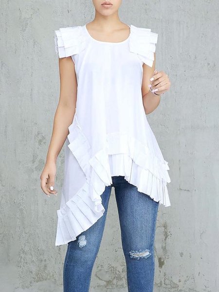 

Casual Crew Neck Loose Plain Shirt, White, Blouses and Shirts