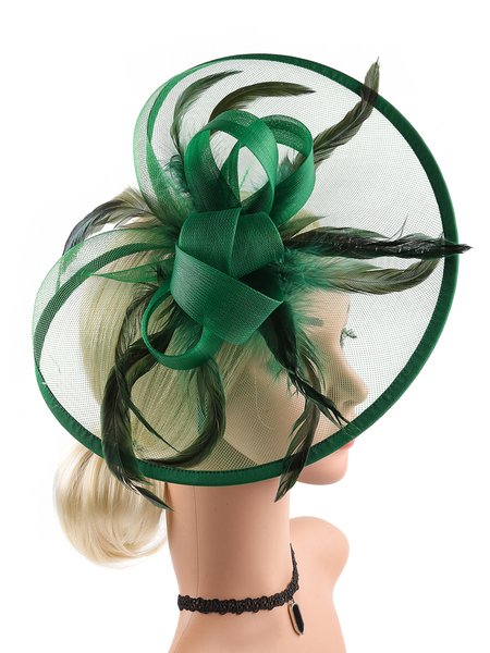 

Elegant Applique Kentucky Derby Feather Fancy Hat, Green, Hats