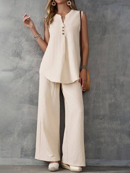 

Casual Cotton Two-Piece Set, Khaki, Suits