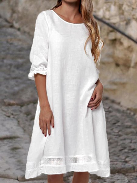 

Crew Neck Casual Dress With No, White, Maxi Dresses