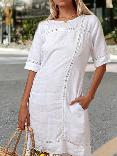 

Casual Cotton Dress With No, White, Midi Dresses
