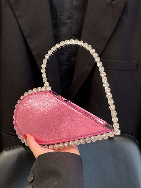 

Banquet Party Heart Shaped Diamond Leather Ladies Clutch Elegant, Pink, Top Handles