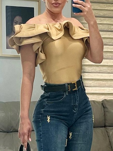 

Plain Cold Shoulder Regular Fit Elegant Shirt, As picture, Blouses and Shirts