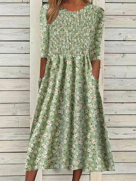 

Women Floral Crew Neck Half Sleeve Comfy Casual Scramble Maxi Dress, Green, Dresses
