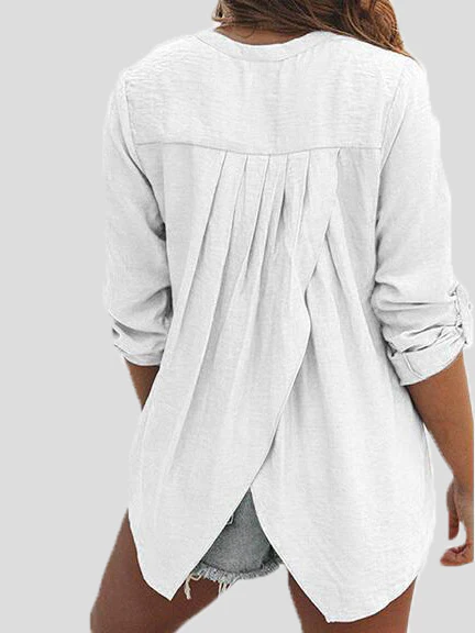 

Loose Casual Notched Blouse, White, Blouses & Shirts