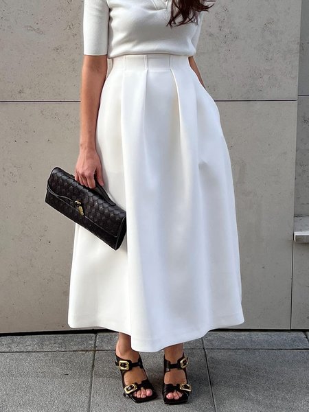 

Urban Plain Regular Fit Midi Skirt, White, Skirts