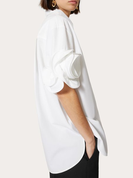 

Shirt Collar Plain Elegant Loose Blouse, White, Blouses and Shirts