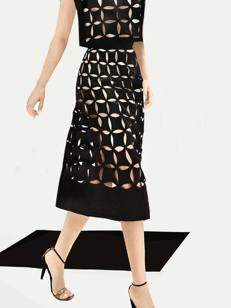 

Plain Regular Fit Urban Midi Skirt, Black, Skirts