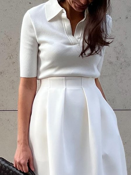Plain Urban Short Sleeve Regular Fit Shirt, White, Blouses and Shirts
