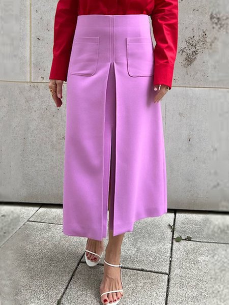

Urban Plain High Waist Pockets Skirt, Lavender, Skirts