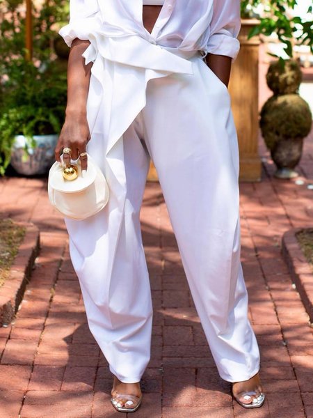 

Urban Loose Plain Fashion Long Pants, White, Pants