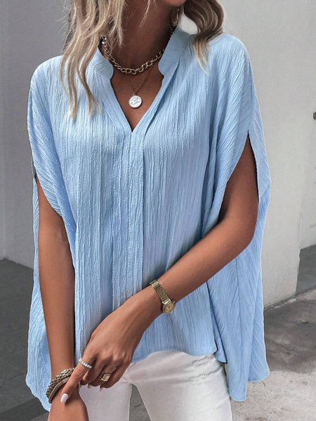 

Women's Short Sleeve Shirt Summer Light Blue Plain V Neck Daily Going Out Casual Top, Shirts & Blouses