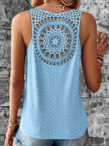 

Casual V Neck Plain Tank Top, Sky blue, Tanks & Camis