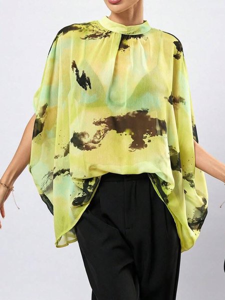 

Vacation Oversize Random Print Shirt, As picture, Blouses and Shirts