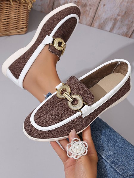 Casual All Season Plain Fabric Shallow Shoes, Brown, Shoes