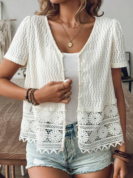 

Women's Plain Regular Loose Kimono, White, Cardigans