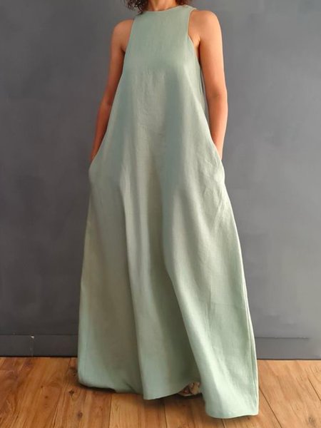 

Loose Plain Crew Neck Casual Dress, As picture, Maxi Dresses