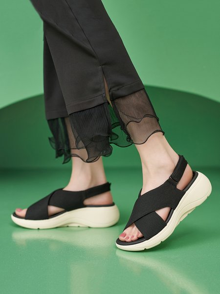 

Casual Comfy Sole Velcro Wedge Sandals, Black, Sandals