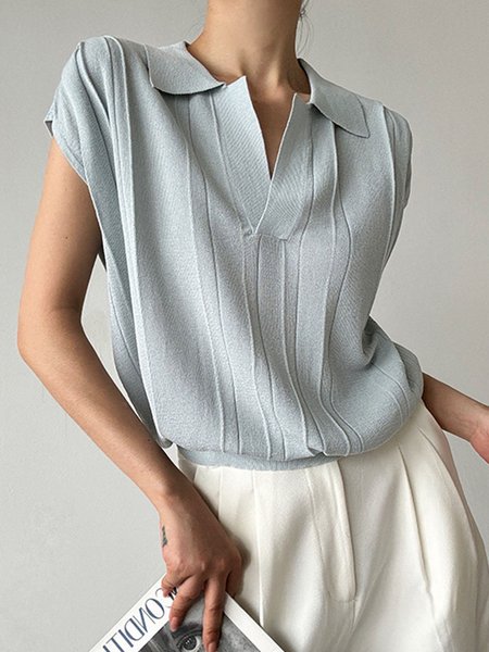 

Daily Polo Collar Casual Short Sleeve Shirt, As picture, Blouses and Shirts