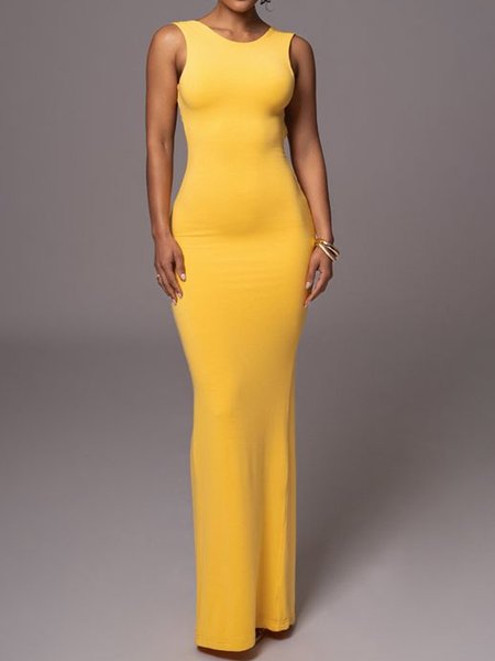 

Urban Crew Neck Regular Fit Dress, Yellow, Maxi Dresses