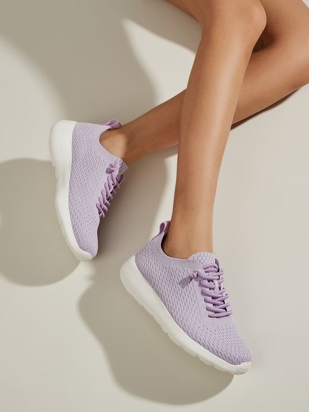 

Casual Breathable Knitted Slip-On Running Shoes, Light purple, Sneakers
