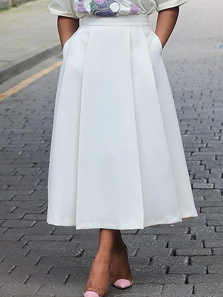 

Urban Loose Plain Midi Skirt, White, Skirts