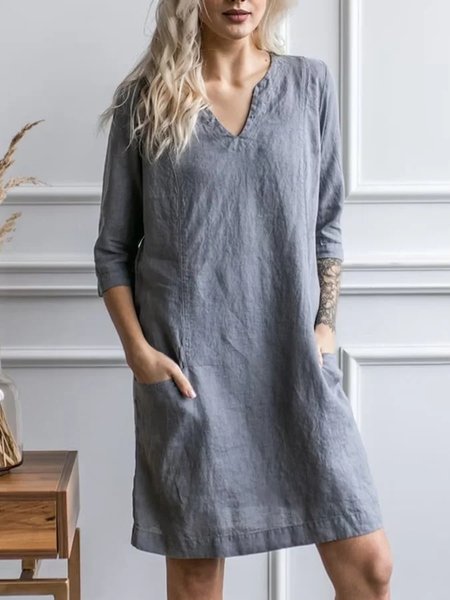 

Casual Notched Plain Loose Dress With No, Gray, Midi Dresses
