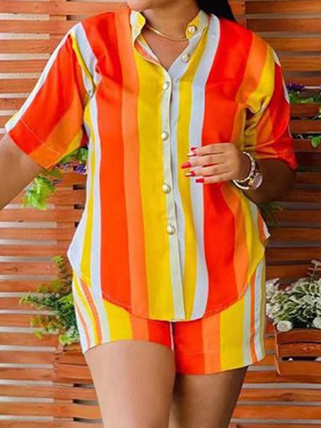 

Short Sleeve Vacation Loose Shirt Collar Blouse, As picture, Blouses and Shirts