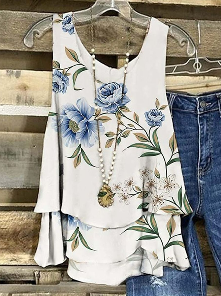 

Women's Sleeveless Tank Top Camisole Summer Floral Folds V Neck Daily Going Out Casual Top Blue, Tanks & Camis