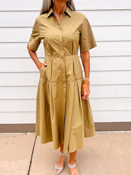 

Regular Fit Shirt Collar Short Sleeve Urban Maxi Dress, Khaki, Maxi Dresses
