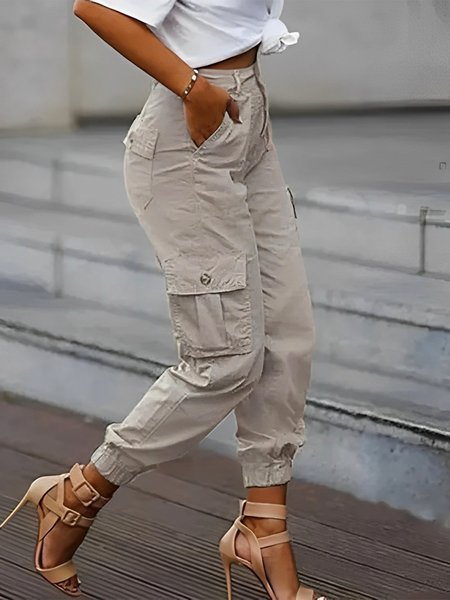 

Regular Fit Plain Casual Cargo Pants, As picture, Pants