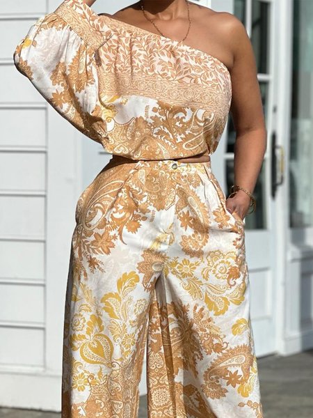 

Vacation One Shoulder Paisley Shirt, As picture, Blouses and Shirts